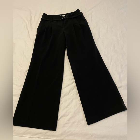 LOFT Pleated Wide Leg Trousers with belt Dress Pants Culottes Black Women’s 4P - Picture 2 of 9